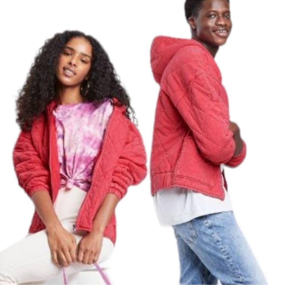 wild fable Quilted Hooded Jacket in Red